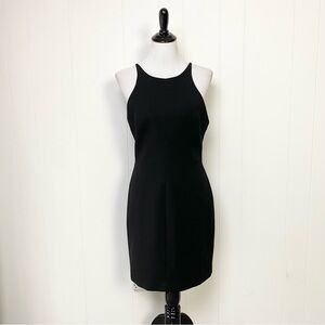 Black Halo Women Dress Sz 8 Black High Neck Sheath Spaghetti Straps Knee Length